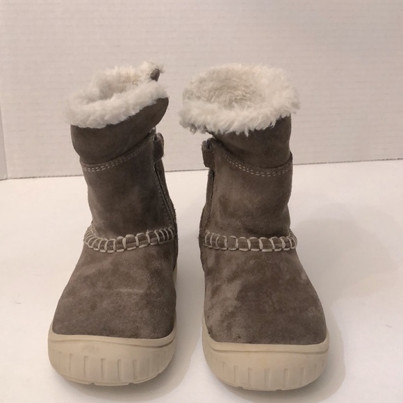 Geox Light Gray Suede Faux Fur Snow Boot Side Zipper Toddler Size 6.5 - Picture 2 of 7